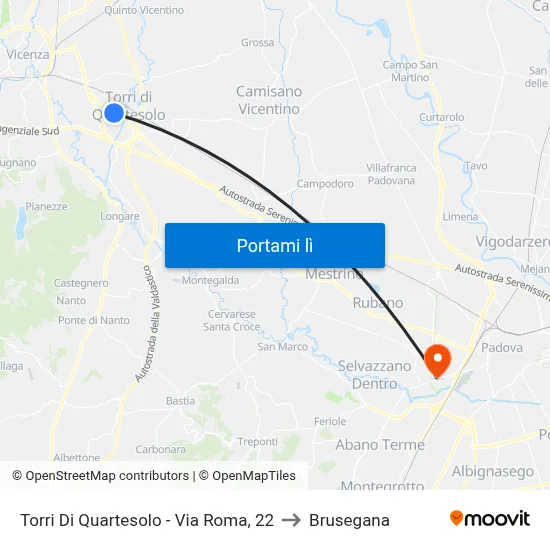 Torri Di Quartesolo - Via Roma, 22 to Brusegana map