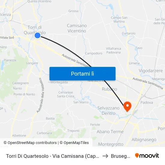 Torri Di Quartesolo - Via Camisana (Capolinea) to Brusegana map
