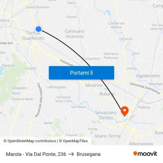 Marola - Via Dal Ponte, 236 to Brusegana map