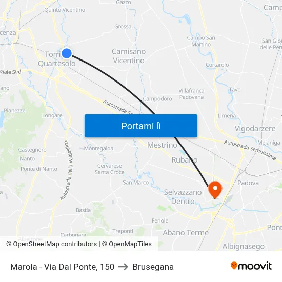 Marola - Via Dal Ponte, 150 to Brusegana map