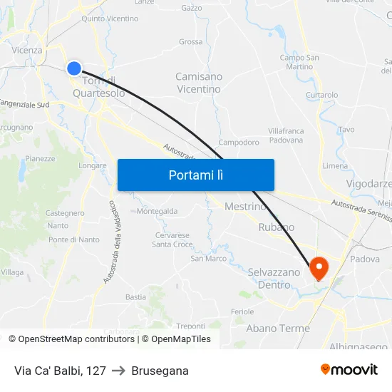 Via Ca' Balbi, 127 to Brusegana map