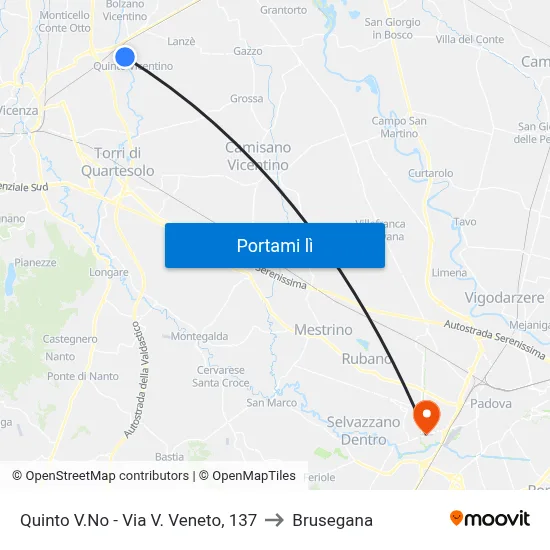 Quinto V.No - Via V. Veneto, 137 to Brusegana map