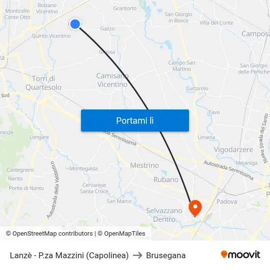 Lanzè - P.za Mazzini (Capolinea) to Brusegana map