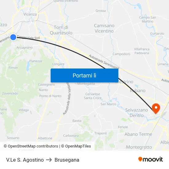V.Le S. Agostino to Brusegana map