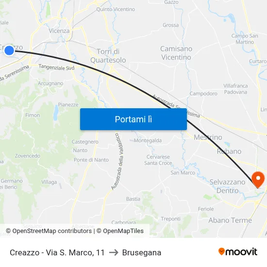 Creazzo - Via S. Marco, 11 to Brusegana map