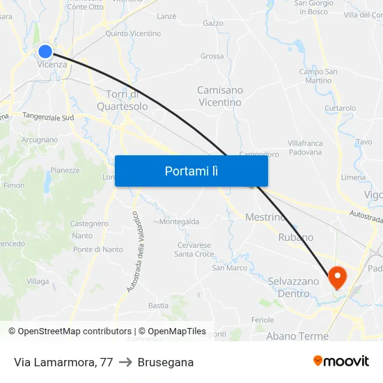 Via Lamarmora, 77 to Brusegana map