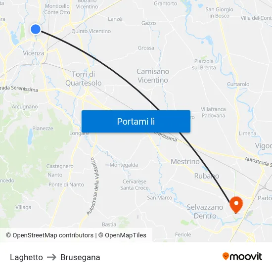 Laghetto to Brusegana map