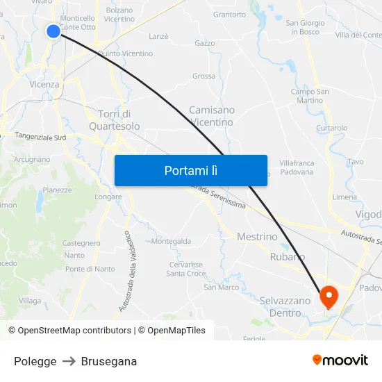 Polegge to Brusegana map
