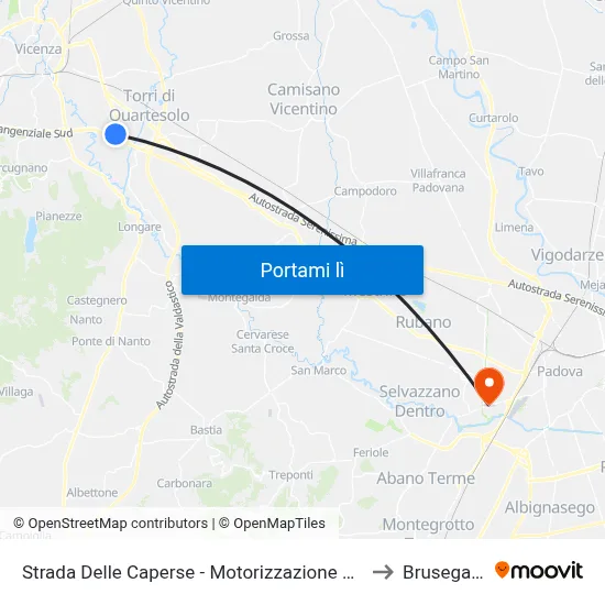 Strada Delle Caperse - Motorizzazione Civile to Brusegana map