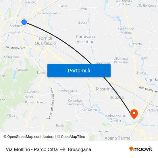 Via Mollino - Parco Città to Brusegana map