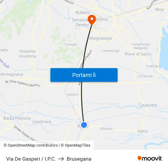 Via De Gasperi / I.P.C. to Brusegana map