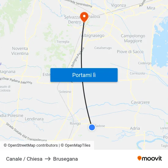 Canale / Chiesa to Brusegana map
