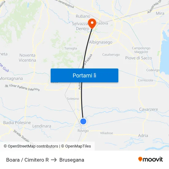 Boara / Cimitero R to Brusegana map