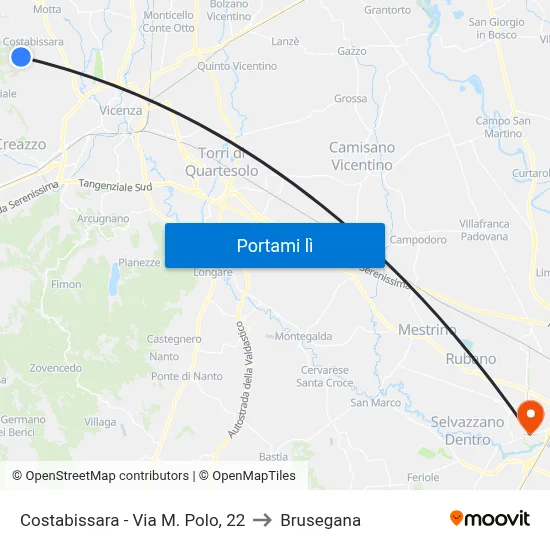Costabissara - Via M. Polo, 22 to Brusegana map