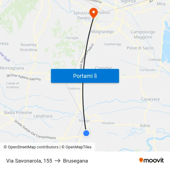 Via Savonarola, 155 to Brusegana map