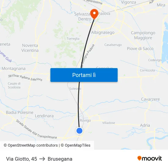 Via Giotto, 45 to Brusegana map