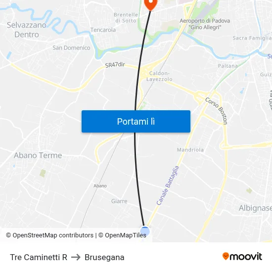 Tre Caminetti R to Brusegana map