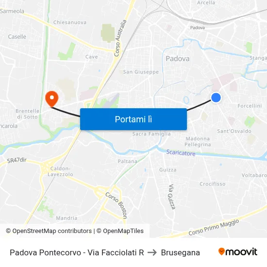 Padova Pontecorvo - Via Facciolati R to Brusegana map