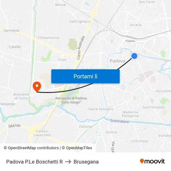 Padova P.Le Boschetti R to Brusegana map