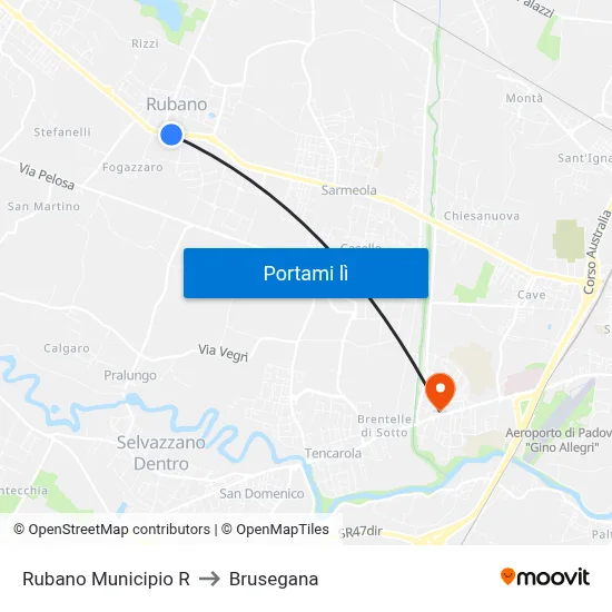 Rubano Municipio R to Brusegana map