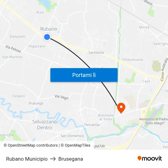 Rubano Municipio to Brusegana map