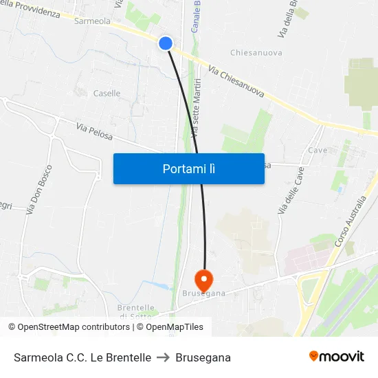 Sarmeola C.C. Le Brentelle to Brusegana map