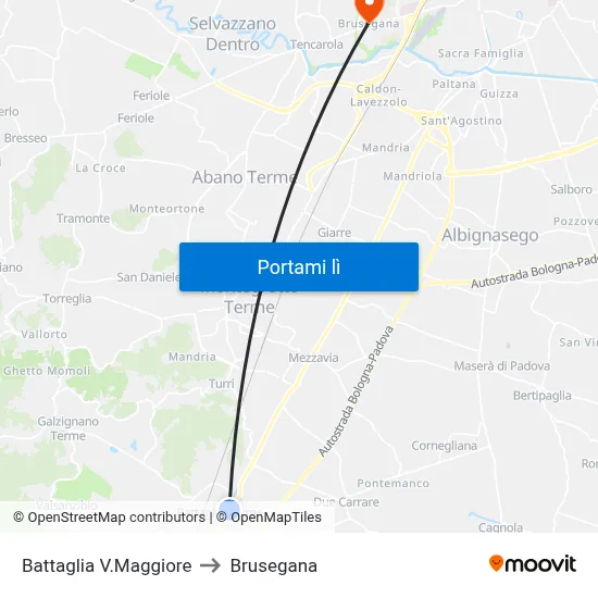 Battaglia V.Maggiore to Brusegana map
