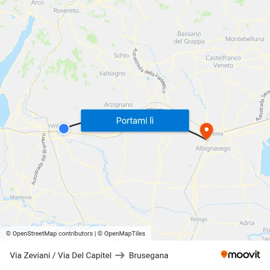 Via Zeviani / Via Del Capitel to Brusegana map