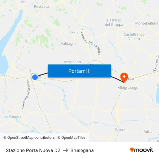 Stazione Porta Nuova D2 to Brusegana map