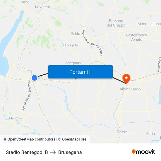 Stadio Bentegodi B to Brusegana map