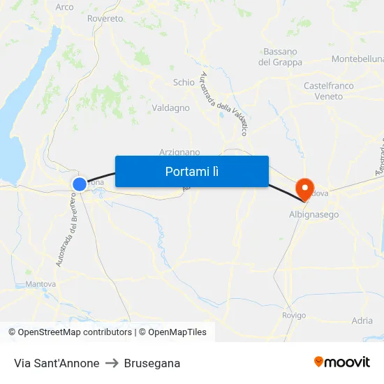 Via Sant'Annone to Brusegana map