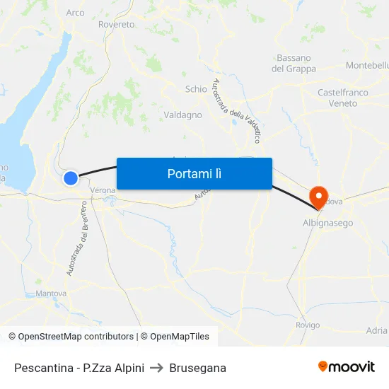 Pescantina - P.Zza Alpini to Brusegana map