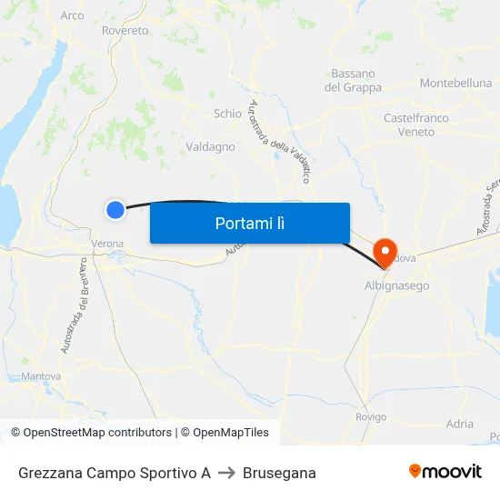 Grezzana Campo Sportivo A to Brusegana map