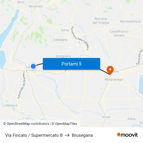 Via Fincato / Supermercato B to Brusegana map