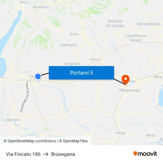 Via Fincato 186 to Brusegana map