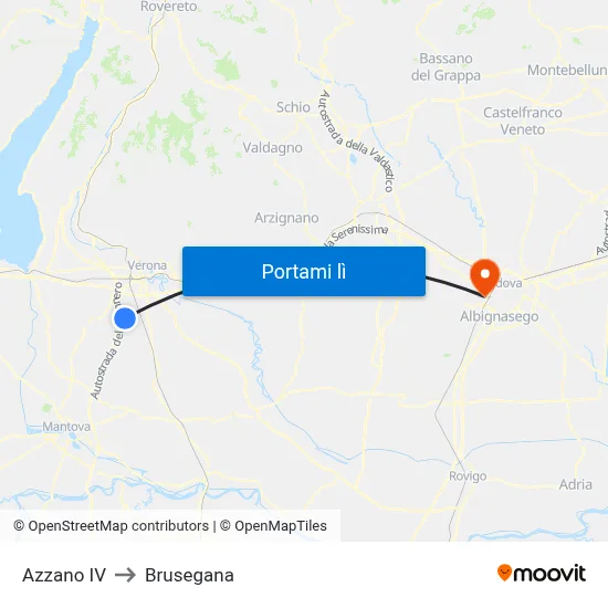 Azzano IV to Brusegana map