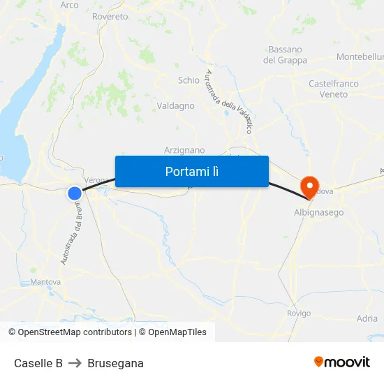 Caselle B to Brusegana map