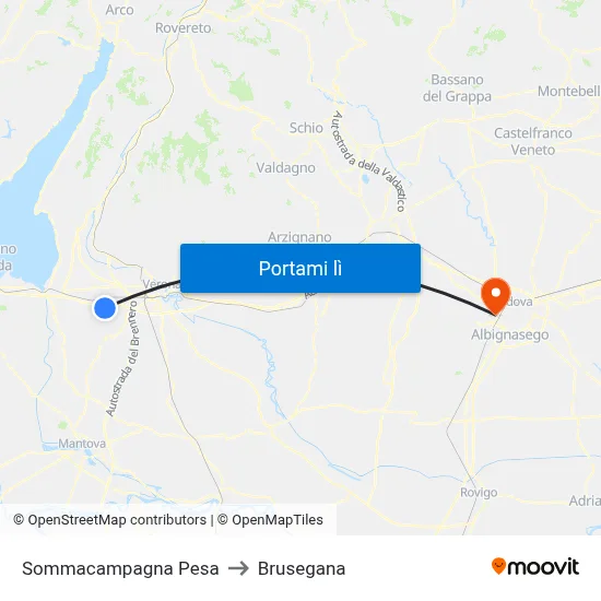 Sommacampagna Pesa to Brusegana map