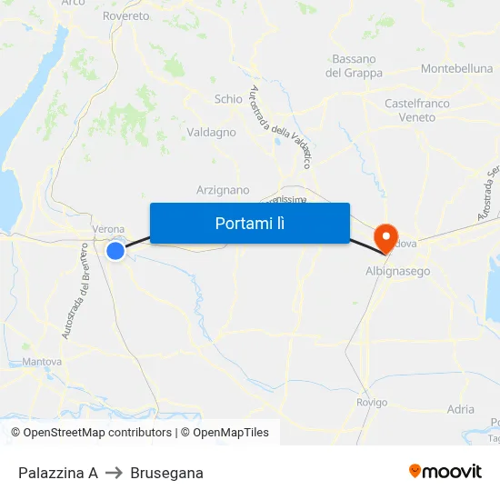 Palazzina A to Brusegana map
