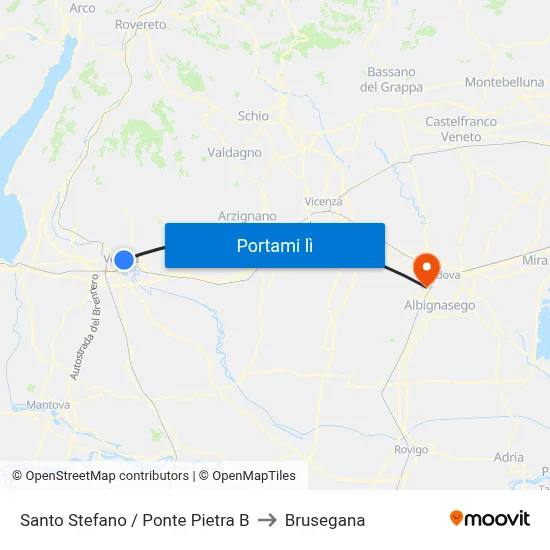 Santo Stefano / Ponte Pietra B to Brusegana map