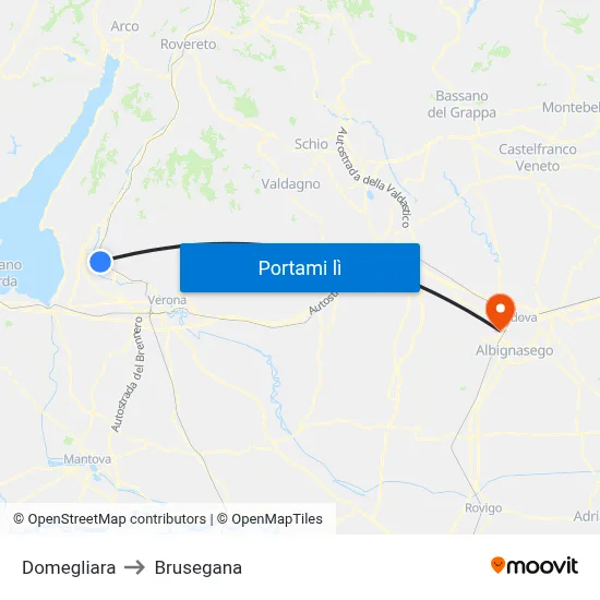 Domegliara to Brusegana map