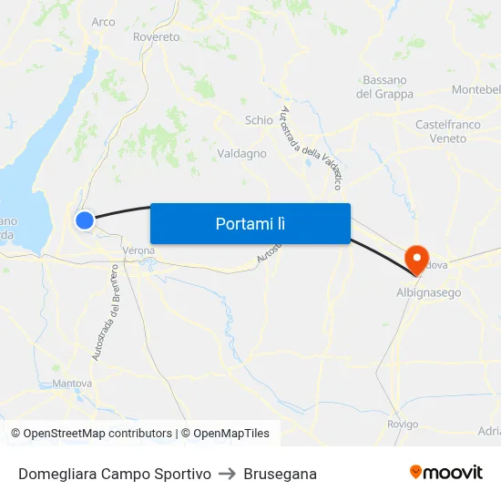 Domegliara Campo Sportivo to Brusegana map