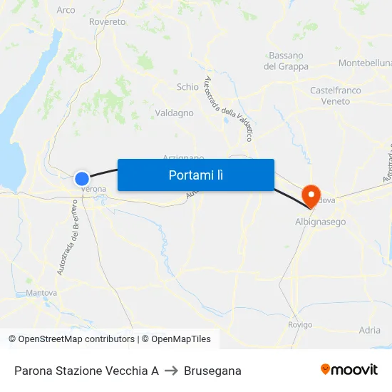 Parona Stazione Vecchia A to Brusegana map