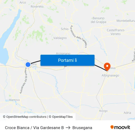 Croce Bianca / Via Gardesane B to Brusegana map