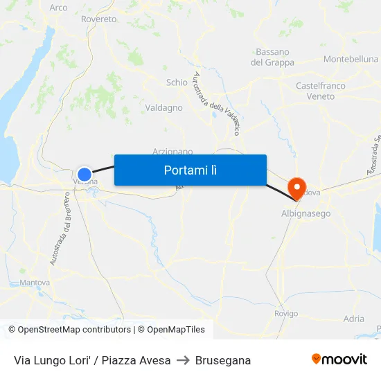 Via Lungo Lori' / Piazza Avesa to Brusegana map