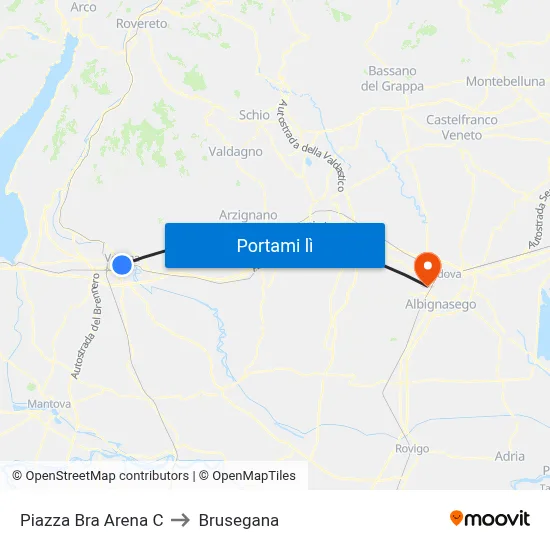 Piazza Bra Arena C to Brusegana map