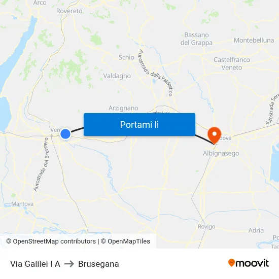 Via Galilei I A to Brusegana map