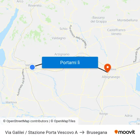 Via Galilei / Stazione Porta Vescovo A to Brusegana map