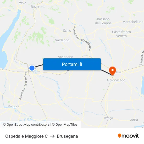 Ospedale Maggiore C to Brusegana map