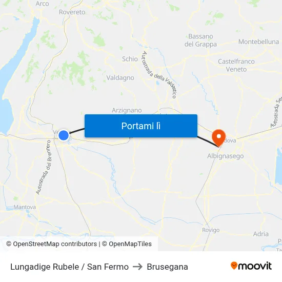 Lungadige Rubele / San Fermo to Brusegana map